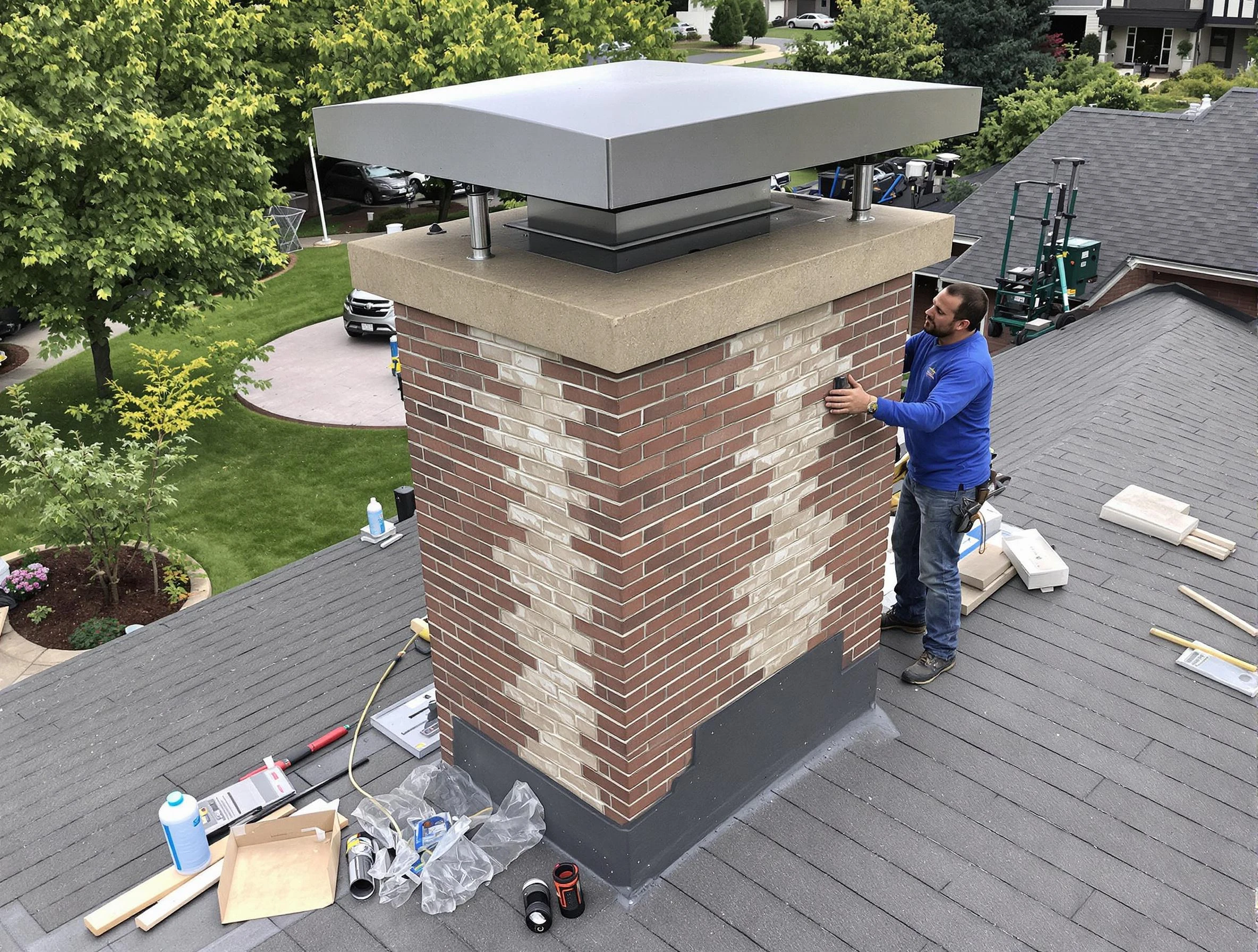 Summit Park Chimney Sweep team working on a custom chimney remodel in Summit Park, UT